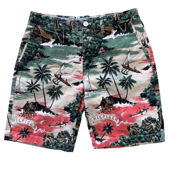 Tommy Hilfiger‎ Men's Island Print Shorts Size 31x9 Tropical Palm Trees - Picture 1 of 8